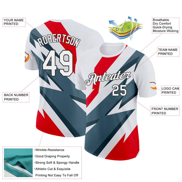 Custom White Fire Red Shadow Blue-Black 3D Esports Performance T-Shirt alternate