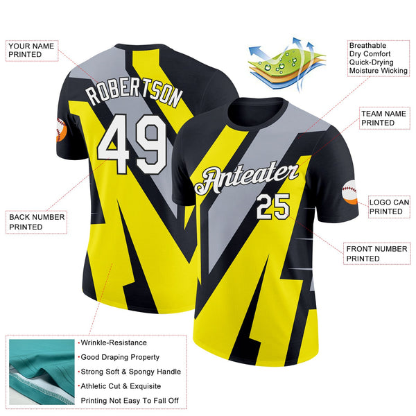 Custom Black Gray-Light Yellow 3D Esports Performance T-Shirt alternate