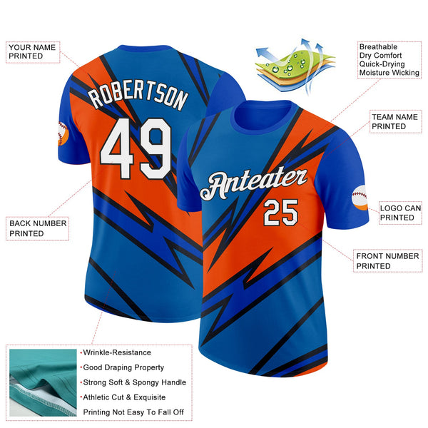 Custom Thunder Blue Orange-Black 3D Esports Performance T-Shirt alternate