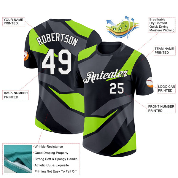Custom Black Steel Gray-Neon Green 3D Esports Performance T-Shirt alternate