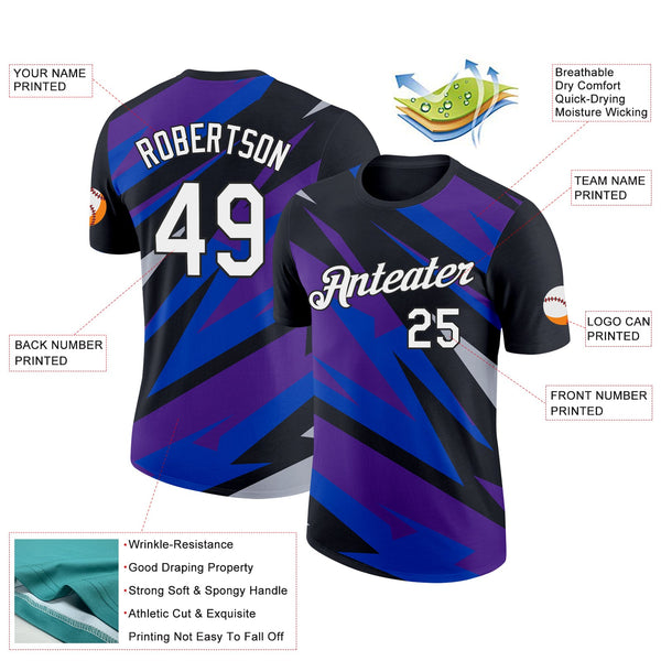 Custom Black Purple-Thunder Blue 3D Esports Performance T-Shirt alternate