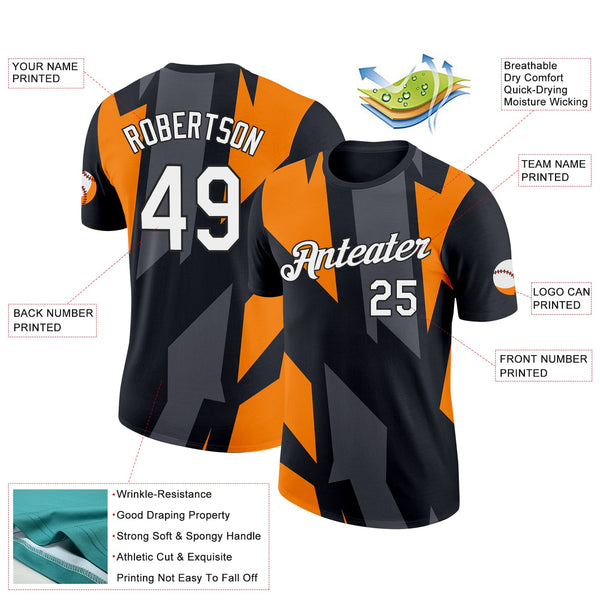 Custom Black Bay Orange-Steel Gray 3D Esports Performance T-Shirt alternate