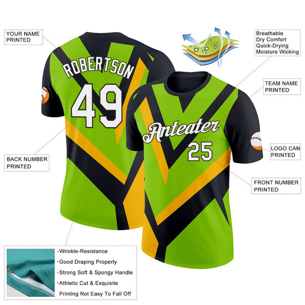 Custom Black Neon Green-Gold 3D Esports Performance T-Shirt alternate
