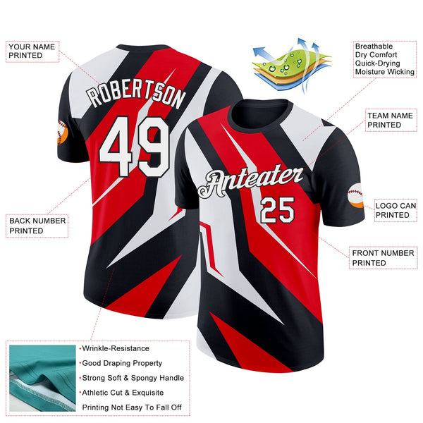 Custom Black White-Fire Red 3D Esports Performance T-Shirt alternate