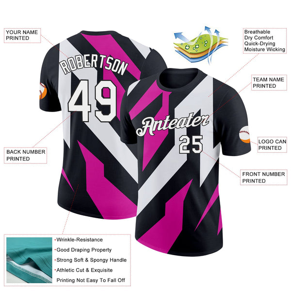 Custom Black White-Hot Pink 3D Esports Performance T-Shirt alternate