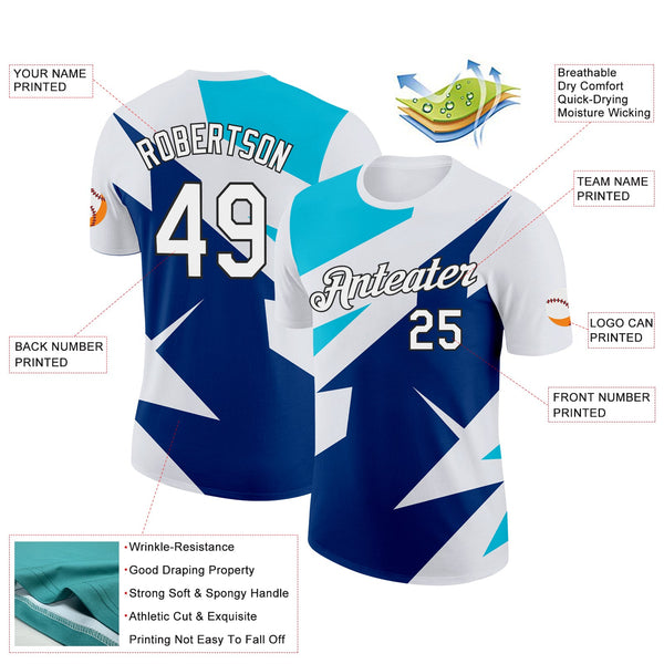 Custom White Lakes Blue US Navy Blue-Black 3D Esports Performance T-Shirt alternate