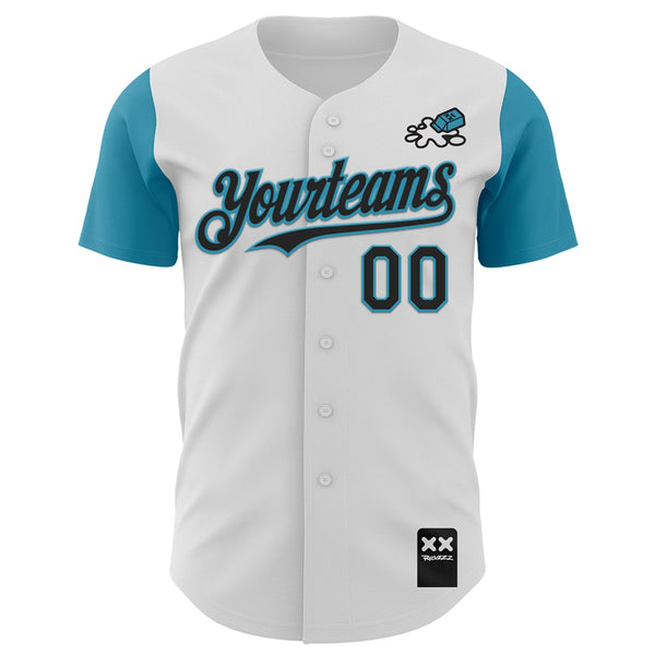 Custom White Black-Panther Blue 3D Revzzz Never Cry Over Authentic Baseball Jersey alternate