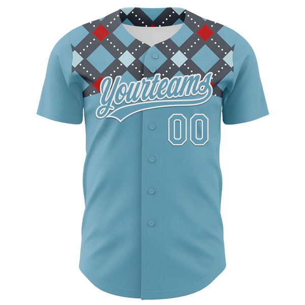 Custom Shadow Blue White 3D Pattern Design Father's Day Mustache Authentic Baseball Jersey alternate