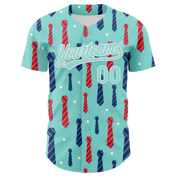 Custom Ice Blue White 3D Pattern Design Father's Day Tie Authentic Baseball Jersey alternate