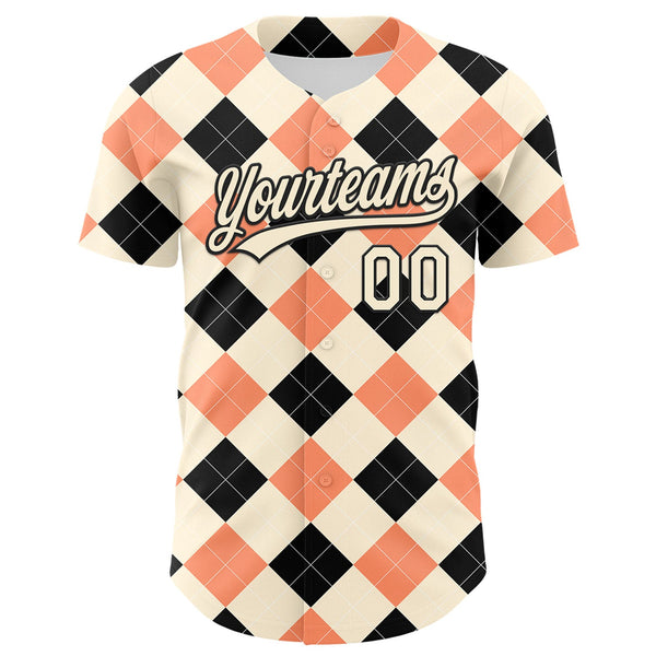 Custom Cream Black 3D Pattern Design Father's Day Mustache Authentic Baseball Jersey alternate