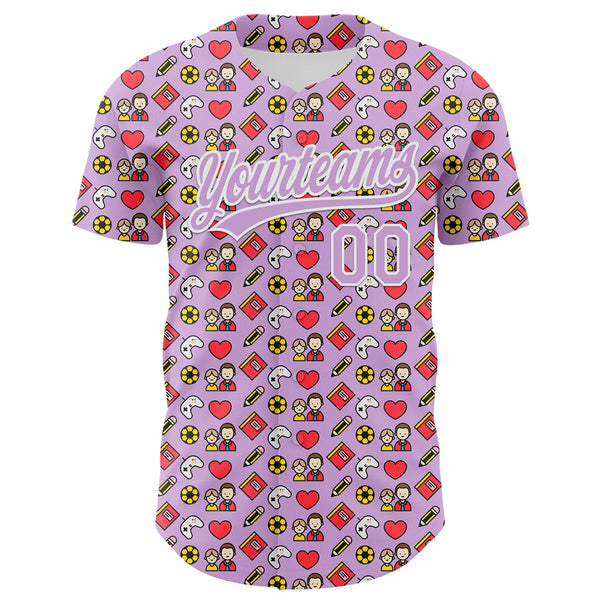 Custom Light Purple White 3D Pattern Design Father's Day Family Love Authentic Baseball Jersey alternate