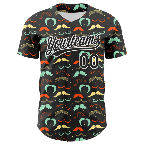 Custom Black White 3D Pattern Design Father's Day Mustache Authentic Baseball Jersey alternate