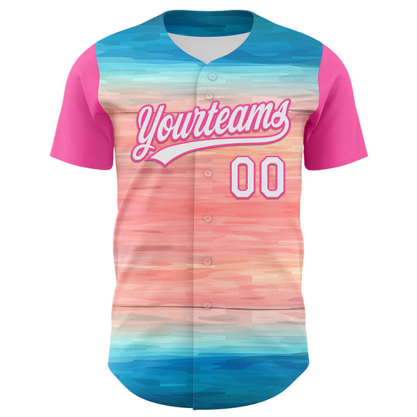 Custom Sky Blue White-Pink 3D Pattern Design Mother's Day Love Authentic Baseball Jersey alternate
