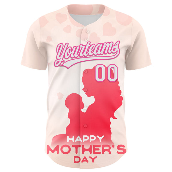 Custom Cream White-Pink 3D Pattern Design Mother's Day Family Love Authentic Baseball Jersey alternate