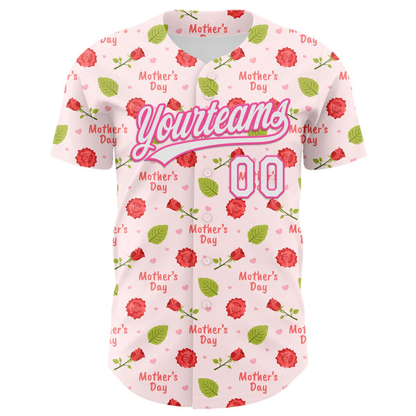 Custom Light Pink White-Pink 3D Pattern Design Mother's Day Flower Authentic Baseball Jersey alternate