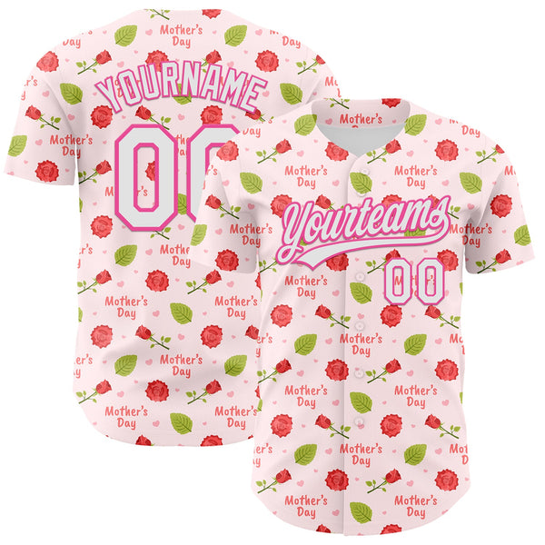 Custom Light Pink White-Pink 3D Pattern Design Mother's Day Flower Authentic Baseball Jersey