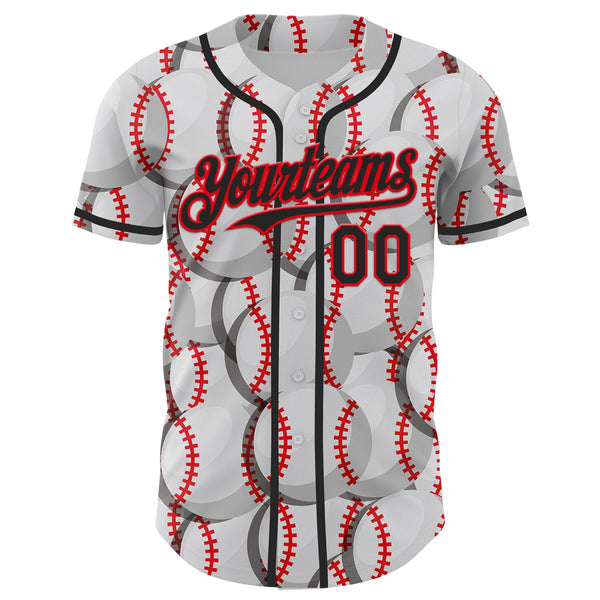 Custom White Black-Fire Red Comic Doodle Ballgame 3D Pattern Design Authentic Baseball Jersey alternate