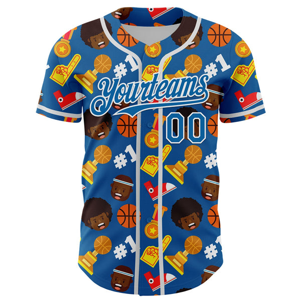 Custom Blue White Comic Doodle Ballgame 3D Pattern Design Authentic Baseball Jersey alternate