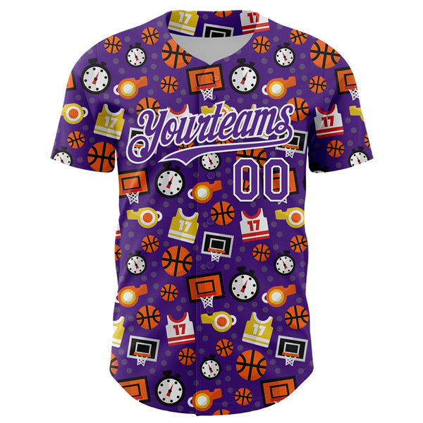 Custom Purple White Comic Doodle Ballgame 3D Pattern Design Authentic Baseball Jersey alternate