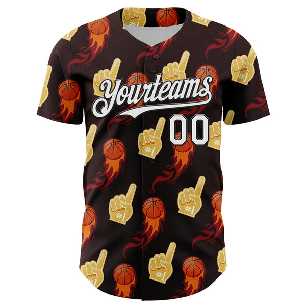 Custom Brown White-Black Comic Doodle Ballgame 3D Pattern Design Authentic Baseball Jersey alternate