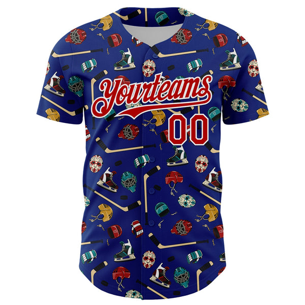 Custom Royal Red-White Comic Doodle Ballgame 3D Pattern Design Authentic Baseball Jersey alternate
