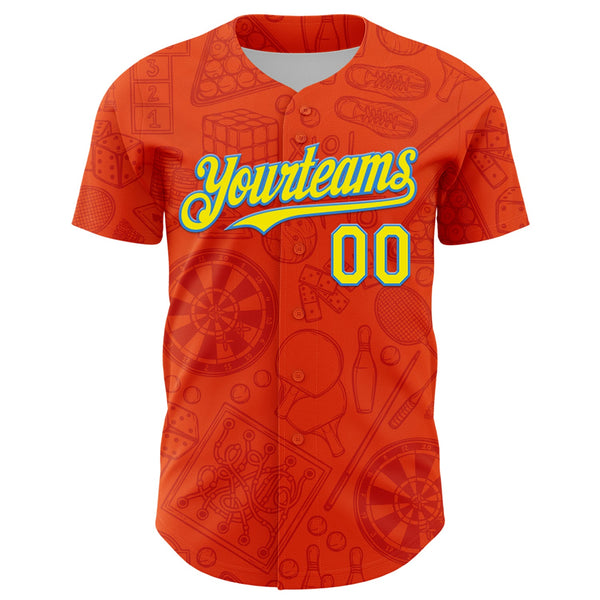 Custom Orange Light Yellow-Electric Blue Comic Doodle Ballgame 3D Pattern Design Authentic Baseball Jersey alternate