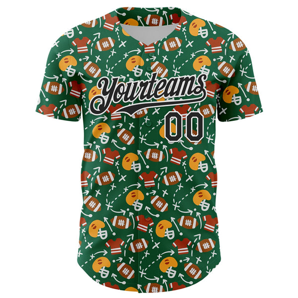 Custom Kelly Green Black-White Comic Doodle Ballgame 3D Pattern Design Authentic Baseball Jersey alternate