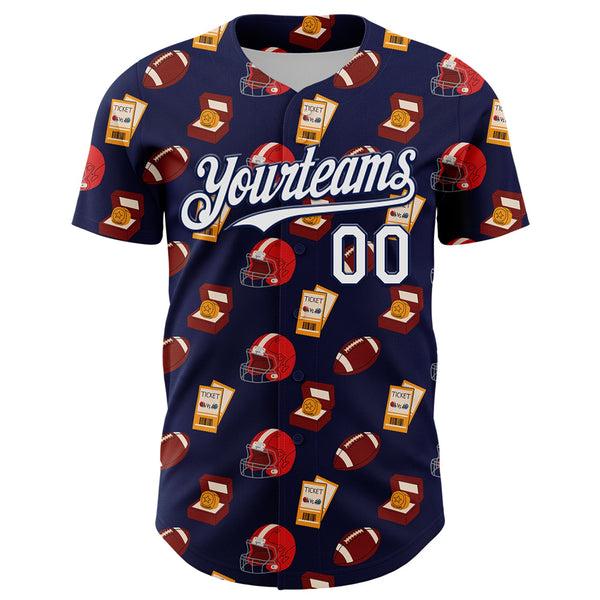 Custom Navy White Comic Doodle Ballgame 3D Pattern Design Authentic Baseball Jersey alternate