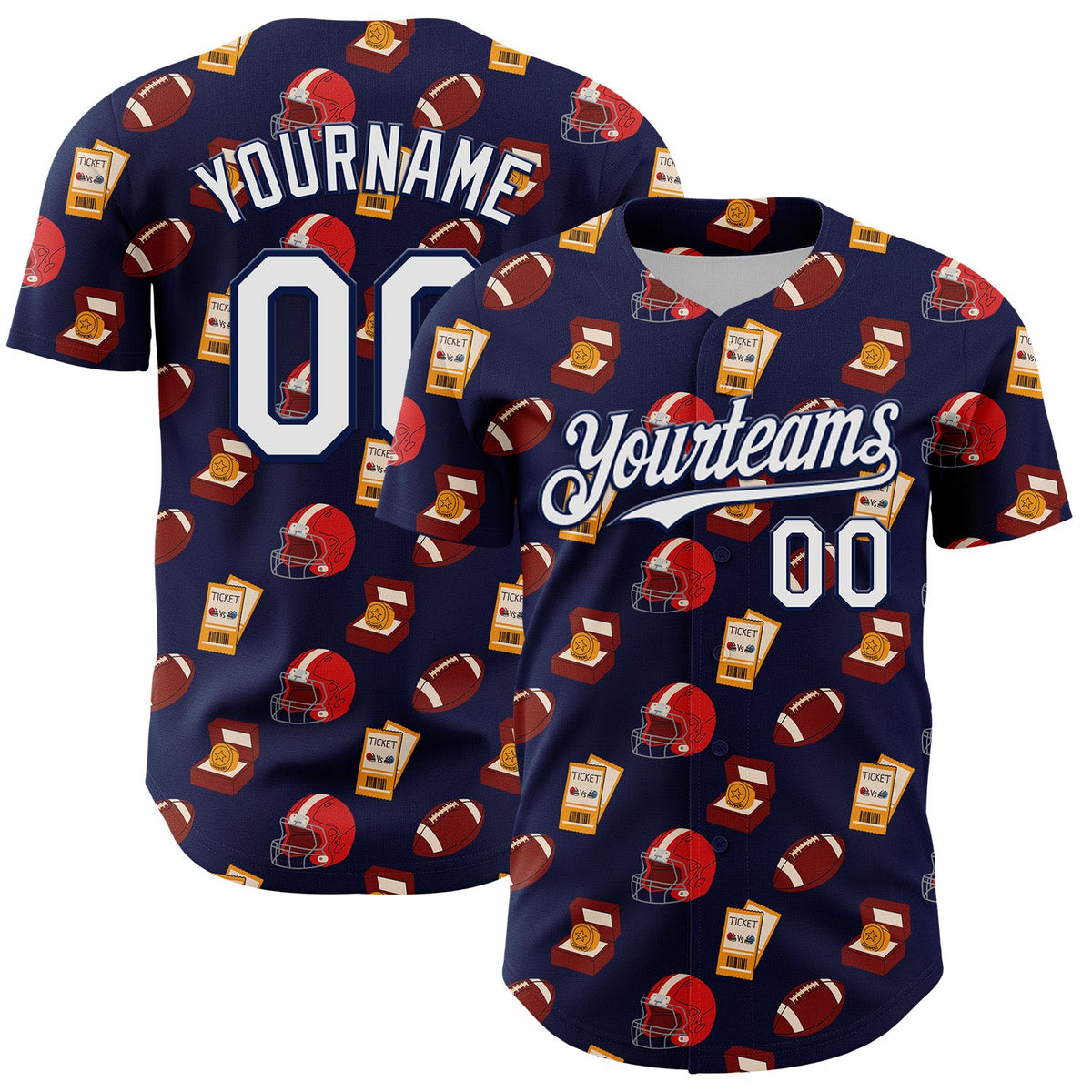 Custom Navy White Comic Doodle Ballgame 3D Pattern Design Authentic Baseball Jersey
