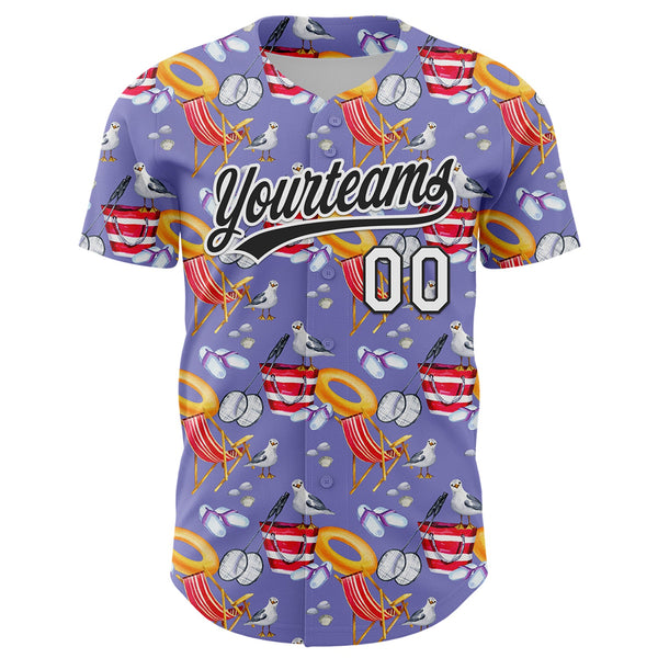 Custom Light Purple White-Black 3D Hawaii Beach Seabird Authentic Baseball Jersey alternate