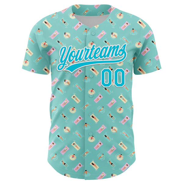 Custom Ice Blue Lakes Blue-White 3D Hawaii Beach Holiday Authentic Baseball Jersey alternate