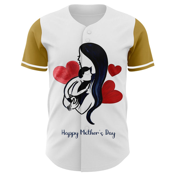 Custom White Old Gold 3D Pattern Design Mother's Day Family Love Authentic Baseball Jersey alternate