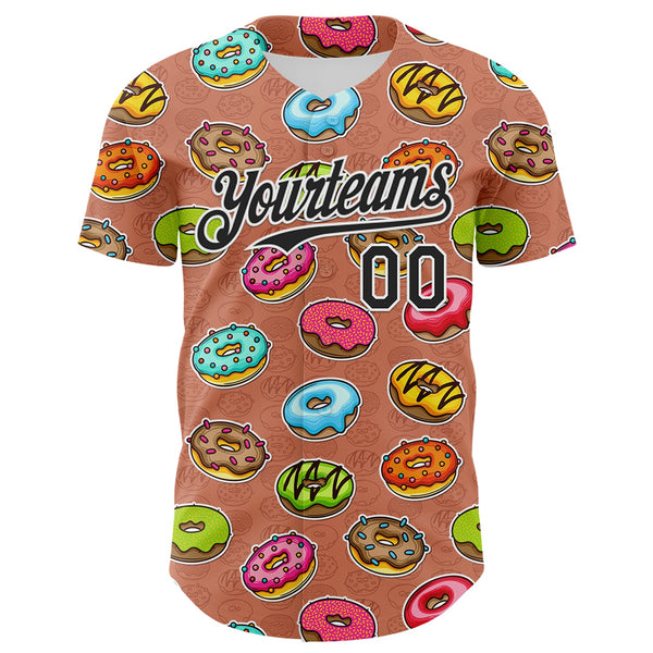 Custom Brown Black-White 3D Pattern Design Foodie Food Dessert Doughnut Authentic Baseball Jersey alternate