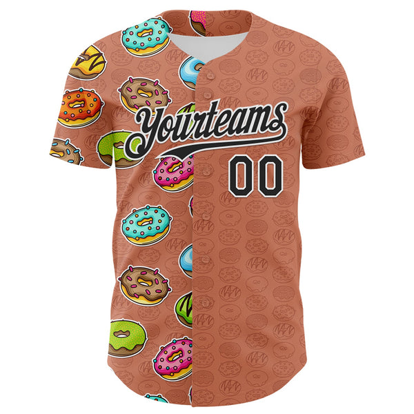 Custom Brown Black-White 3D Pattern Design Foodie Food Dessert Doughnut Authentic Baseball Jersey alternate
