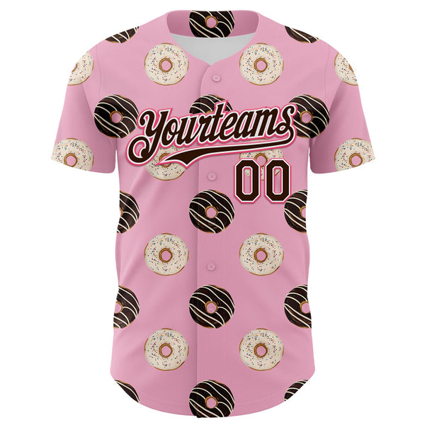 Custom Light Pink Brown-Neon Pink 3D Pattern Design Foodie Food Dessert Doughnut Authentic Baseball Jersey alternate