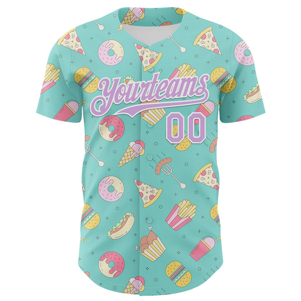 Custom Ice Blue Light Purple-White 3D Pattern Design Foodie Fast Food Burger Fries Pizza Authentic Baseball Jersey alternate