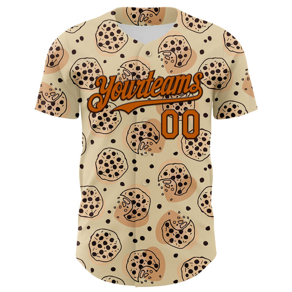 Custom Cream Texas Orange-Brown 3D Pattern Design Foodie Food Snack Chocolate Cookie Authentic Baseball Jersey alternate