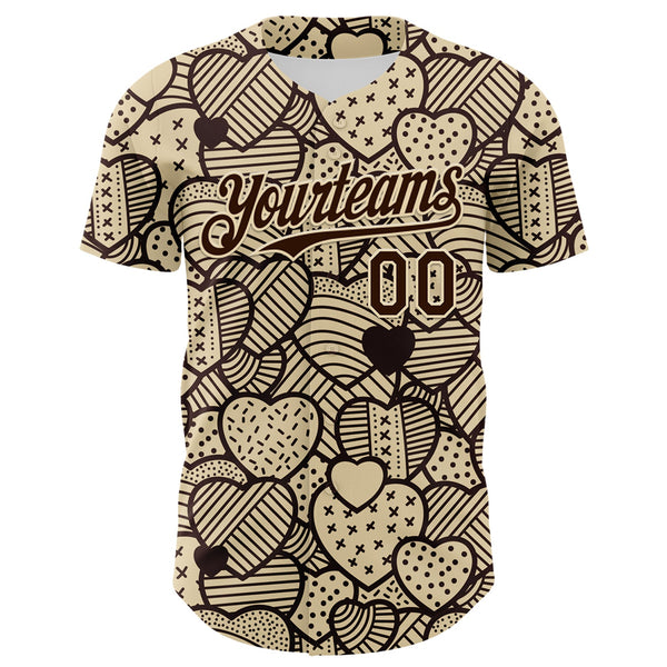 Custom Cream Brown 3D Pattern Design Foodie Food Snack Heart Chocolate Authentic Baseball Jersey alternate