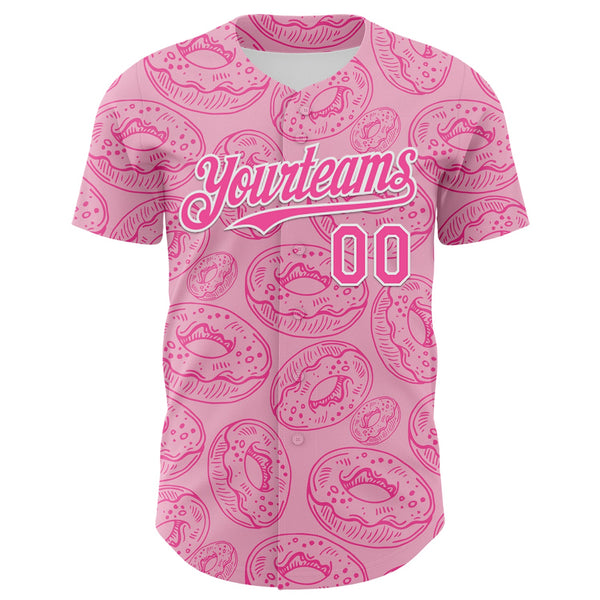 Custom Light Pink Pink-White 3D Pattern Design Christmas Foodie Food Dessert Donut Authentic Baseball Jersey alternate