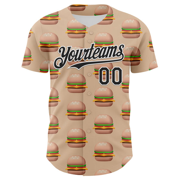 Custom Vegas Gold Black-White 3D Pattern Design Foodie Fast Food Burger Authentic Baseball Jersey alternate