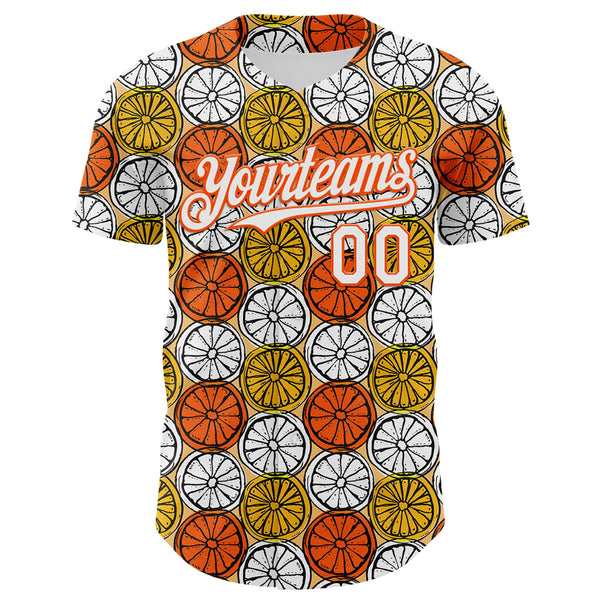 Custom Gold White-Orange 3D Pattern Design Foodie Food Fruit Orange Authentic Baseball Jersey alternate