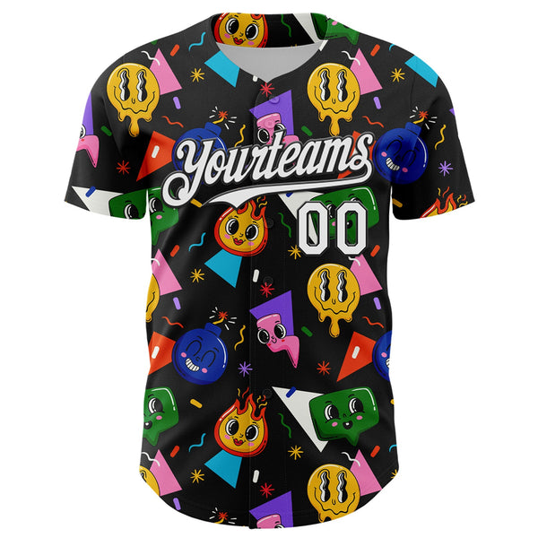 Custom Black White 3D Pattern Design Funny Cartoon Emoji Face Authentic Baseball Jersey alternate