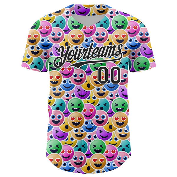 Custom White Black 3D Pattern Design Funny Cartoon Emoji Face Authentic Baseball Jersey alternate