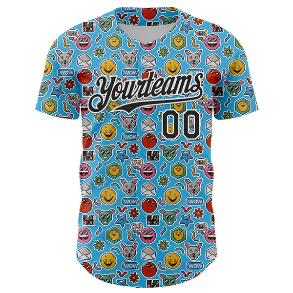 Custom Sky Blue Black-White 3D Pattern Design Funny Cartoon Emoji Authentic Baseball Jersey alternate