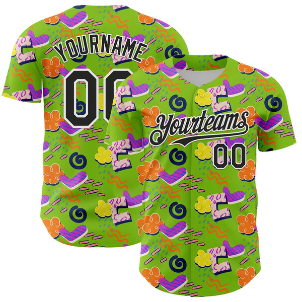 Custom Neon Green Black-White 3D Pattern Design Funny Cartoon Cloud Rain Authentic Baseball Jersey alternate