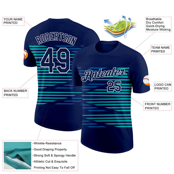 Custom Navy Blue-Aqua 3D Esports Performance T-Shirt alternate