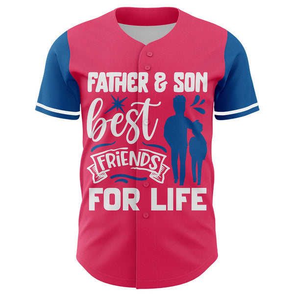 Custom Neon Pink White-Blue 3D Pattern Design Father's Day Family Love Authentic Baseball Jersey alternate