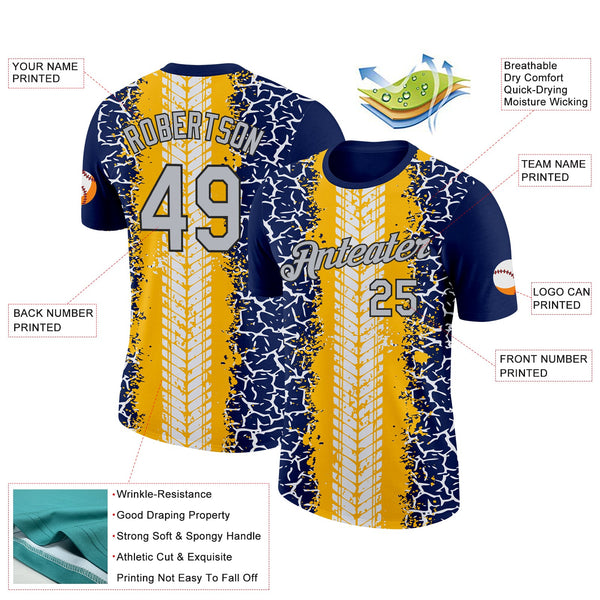 Custom Navy Light Gray Gold-Black 3D Esports Performance T-Shirt alternate