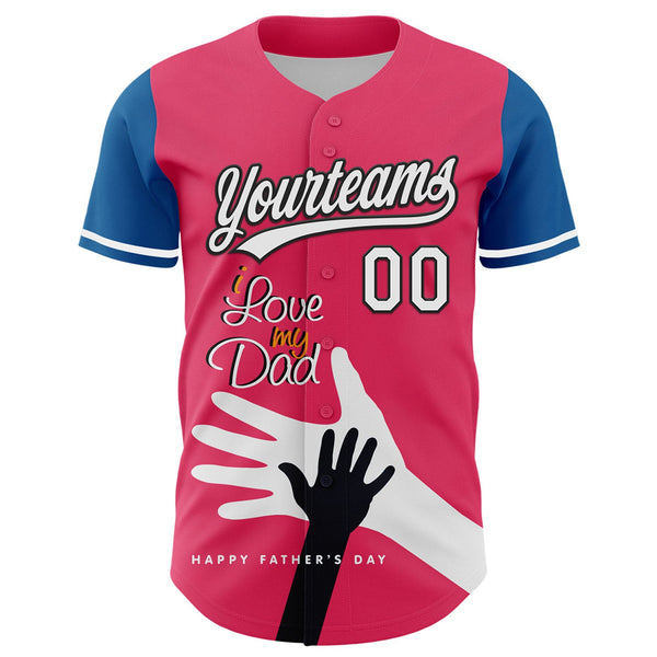 Custom Neon Pink White-Blue 3D Pattern Design Father's Day Family Love Authentic Baseball Jersey alternate