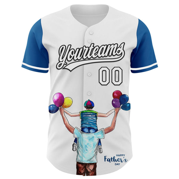 Custom White Thunder Blue-Black 3D Pattern Design Father's Day Family Love Authentic Baseball Jersey alternate